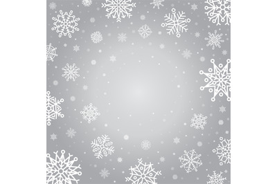 Snowflakes winter background. Holiday silver frost snowflake template,