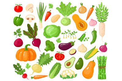 Cartoon vegetables. Vegan veggies food, tomato, pumpkin, zucchini and