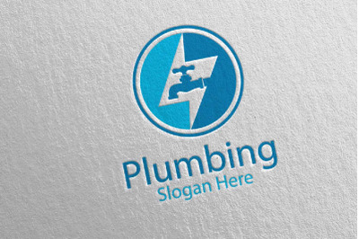 Plumbing Logo with Water and Fix Home Concept 22