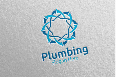 Plumbing Logo with Water and Fix Home Concept 23