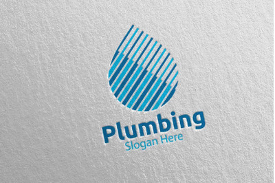 Plumbing Logo with Water and Fix Home Concept 24