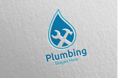 Plumbing Logo with Water and Fix Home Concept 25