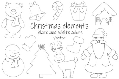 Set New Year Christmas black and white coloring vector