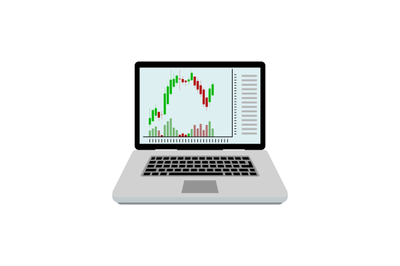 Candlestick chart on screen laptop