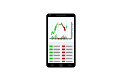 Smartphone with candle stick chart