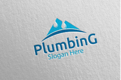 Mountain Plumbing Logo with Water and Fix Home Concept 30