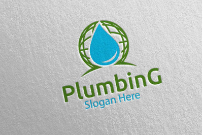 Global Plumbing Logo with Water and Fix Home Concept 31