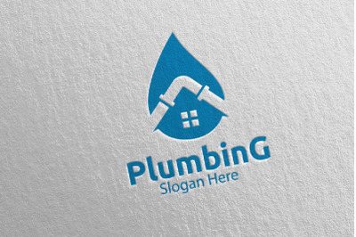 Plumbing Logo with Water and Fix Home Concept 34