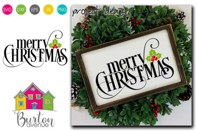Merry Christmas with Holly Berry SVG | Christmas SVG File