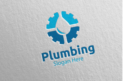 Plumbing Logo with Water and Fix Home Concept 37