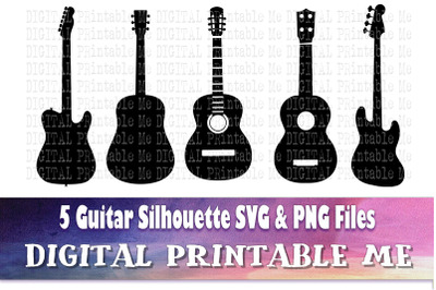 Guitar, Silhouette, SVG, PNG,  Clip Art Pack , 5 Images, Pack, Instant