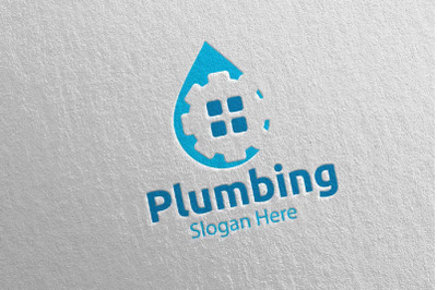 Plumbing Logo with Water and Fix Home Concept 40