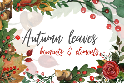 11&nbsp;Autumn leaves Watercolor clipart bundle