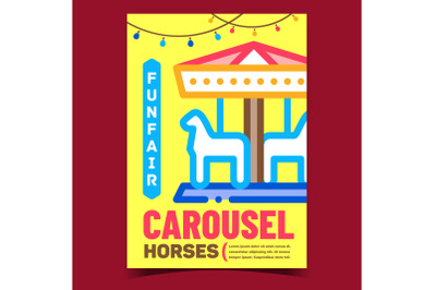 Funfair Horses Carousel Advertising Poster Vector