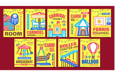 Amusement Park Advertising Posters Set Vector