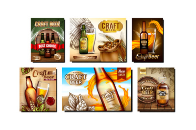 Beer Alcoholic Drink Promo Posters Set Vector