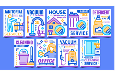 Cleaning Service Advertising Posters Set Vector