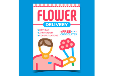 Flower Delivery Creative Advertising Banner Vector