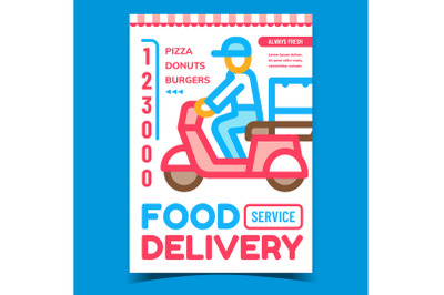 Food Delivery Service Advertising Poster Vector