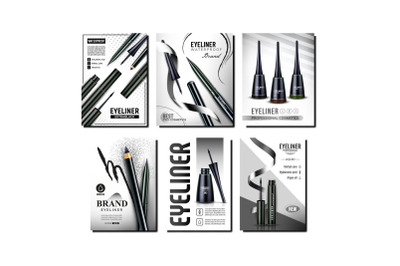 Eyeliner Cosmetics Promotional Posters Set Vector