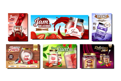 Jam Dessert Creative Promo Posters Set Vector