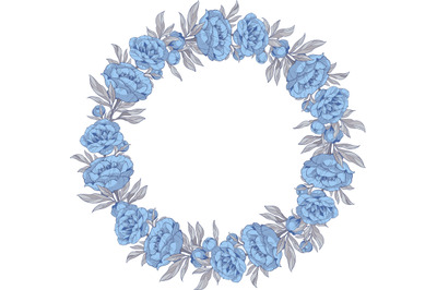 wreath with blue peonies flowers