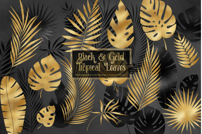 Black and Gold Tropical Leaves Clipart