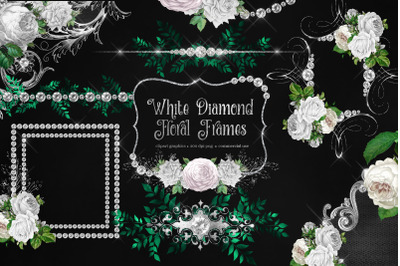 White Diamond Floral Frames Clipart