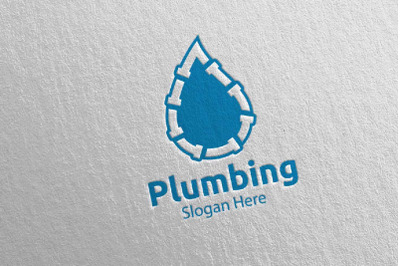 Plumbing Logo with Water and Fix Home Concept 43