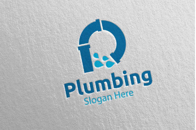 Letter P Plumbing Logo with Water and Fix Home Concept 45