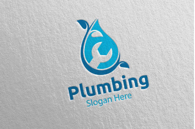 Eco Plumbing Logo with Water and Fix Home Concept 47