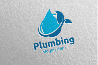 Eco Plumbing Logo with Water and Fix Home Concept 48