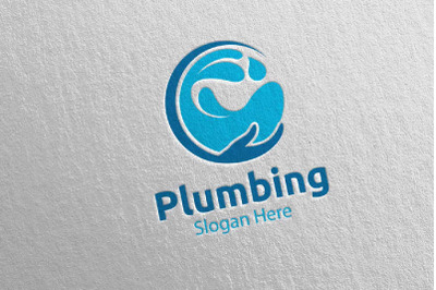 Plumbing Logo with Water and Fix Home Concept 50