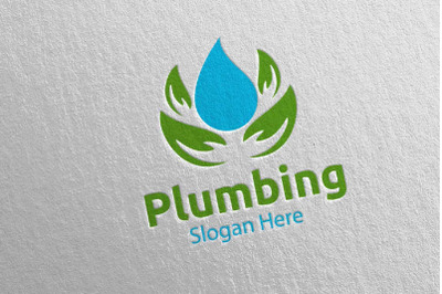 Eco Plumbing Logo with Water and Fix Home Concept 51