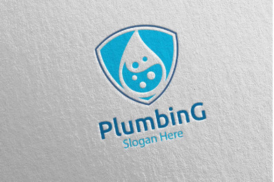 Plumbing Logo with Water and Fix Home Concept 53