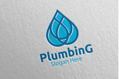 Plumbing Logo with Water and Fix Home Concept 54