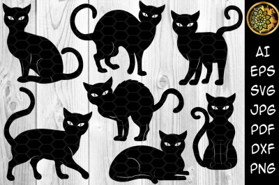 Halloween Cat SVG Silhouette Clipart Set