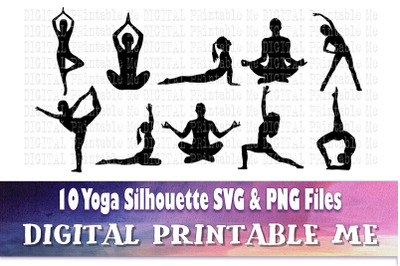 Yoga svg, silhouette bundle, PNG, clip art, 10 Digital, cut file, heal