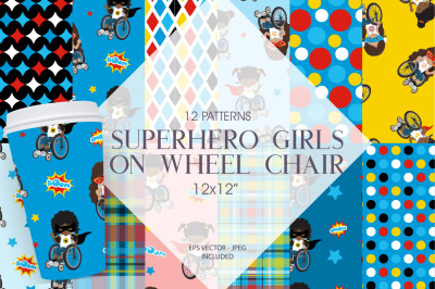 Superhero girls on wheelchair