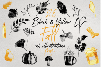 20 Black and Yellow Fall Ink Elements Graphic