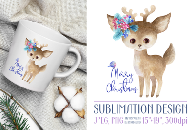 Cute watercolor deer. Sublimation design