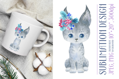 Cute watercolor lynx. Sublimation design