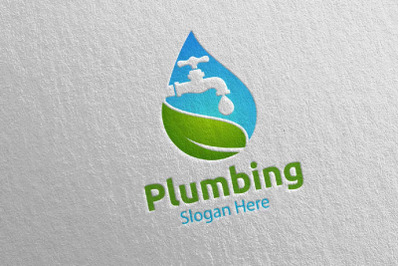 Eco Plumbing Logo with Water and Fix Home Concept 57