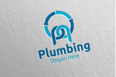 Letter P Plumbing Logo with Water and Fix Home Concept 60