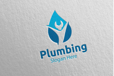 Plumbing Logo with Water and Fix Home Concept 63