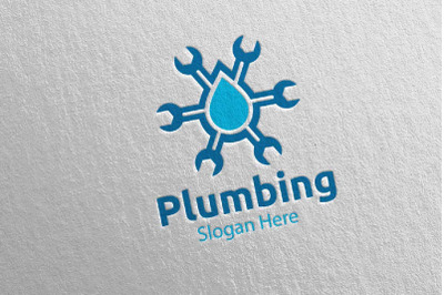 Plumbing Logo with Water and Fix Home Concept 64