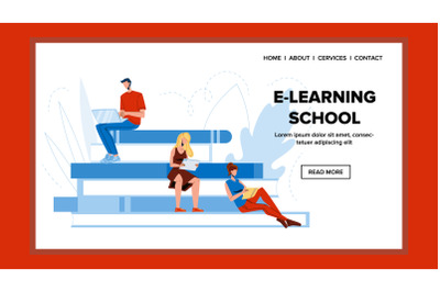 E-learning School Student Digital Education Vector