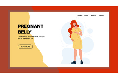 Pregnant Belly Abdomen Stroking Young Woman Vector