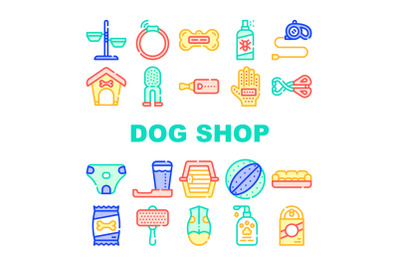 Dog Shop Accessories Collection Icons Set Vector