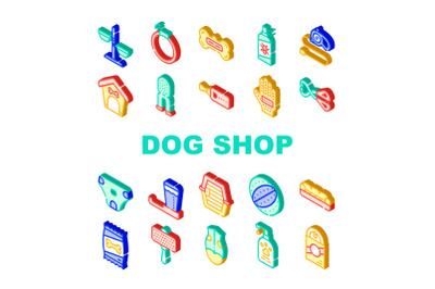 Dog Shop Accessories Collection Icons Set Vector